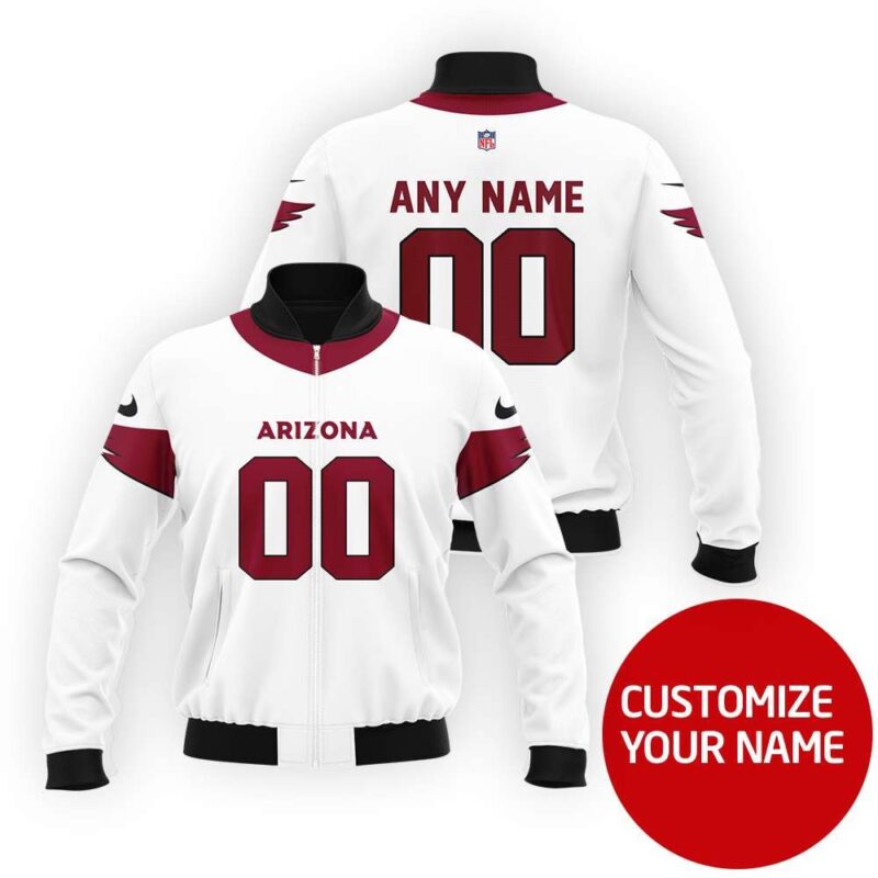 Arizona Cardinals #00 Personalized White Jersey Style Gift With Custom Number Name For Cardinals Fans Bomber Jacket BJ00083