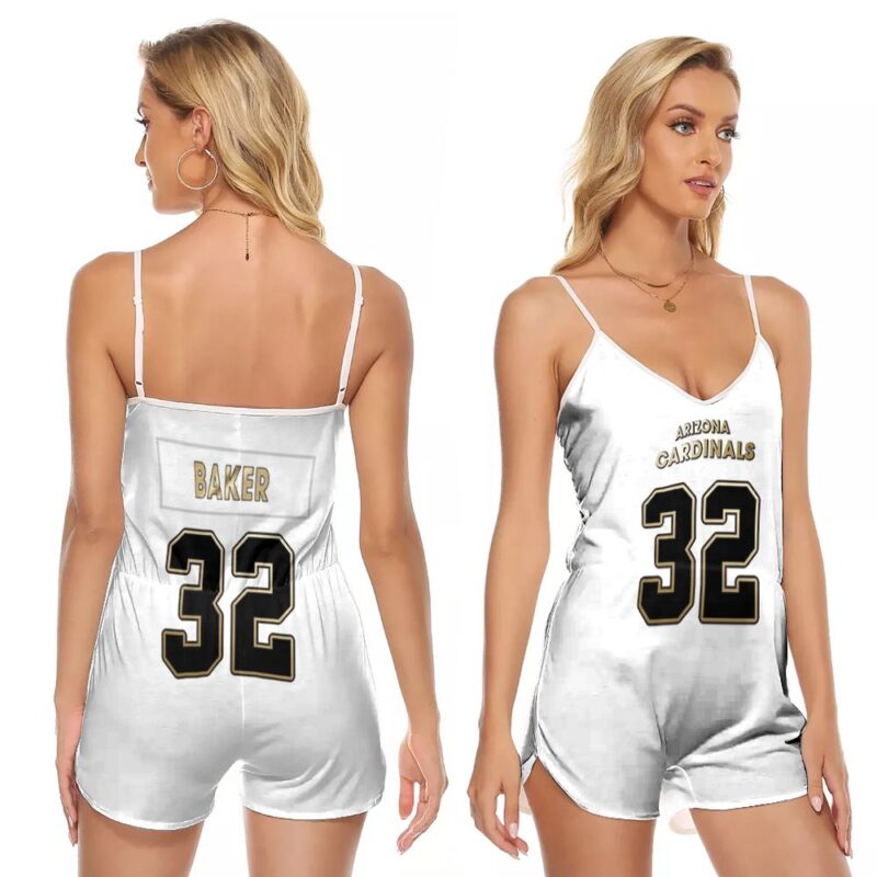 Arizona Cardinals Budda Baker #32 Great Player White 100th Season Golden Edition Gift For Arizona Fans V-neck Romper Jumpsuit RJ05316