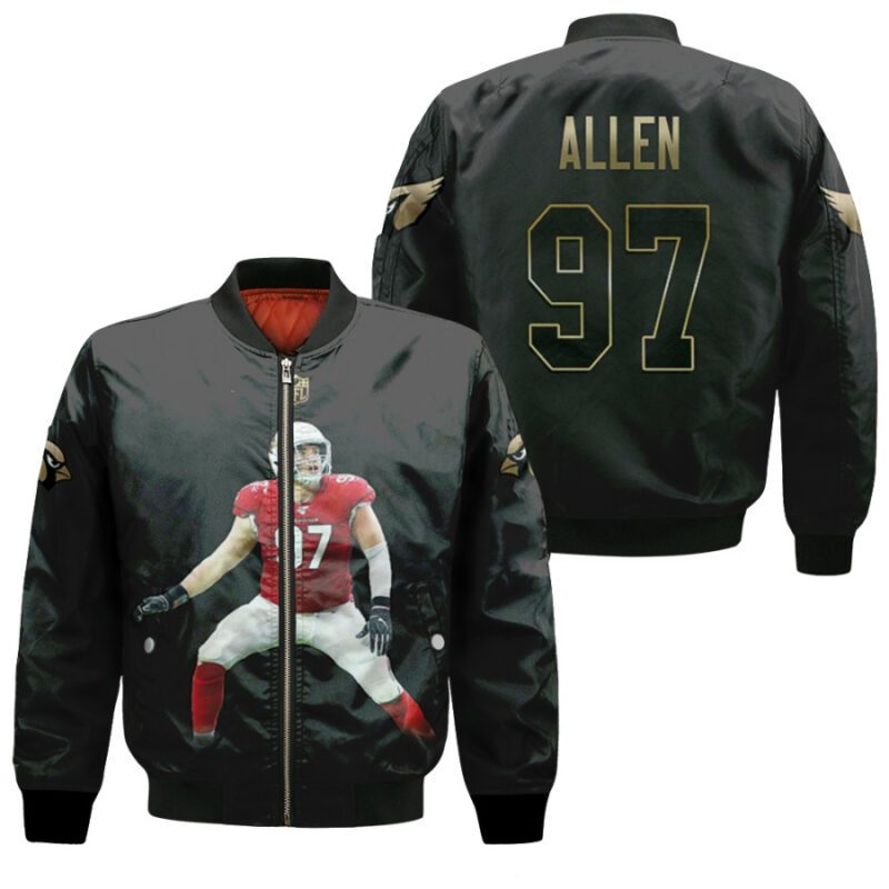 Arizona Cardinals Zach Allen 97 Black Golden Edition Gift For Cardinals Fans Bomber Jacket BJ00018