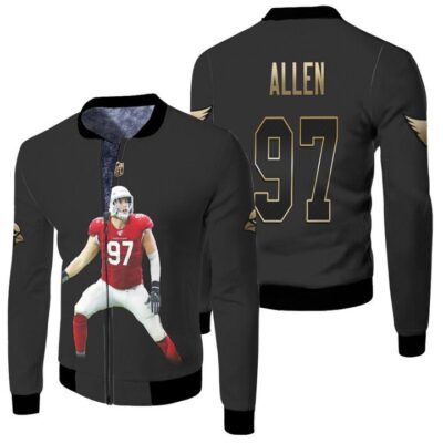 Arizona Cardinals Zach Allen 97 Black Golden Edition Gift For Cardinals Fans Fleece Bomber Jacket