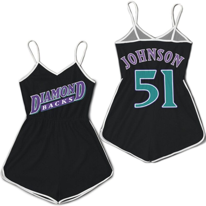 Arizona Diamondbacks Randy Johnson #51 MLB Cooperstown Collection Black 2019 Gift For Diamondbacks Fans Romper Jumpsuit RJ00537