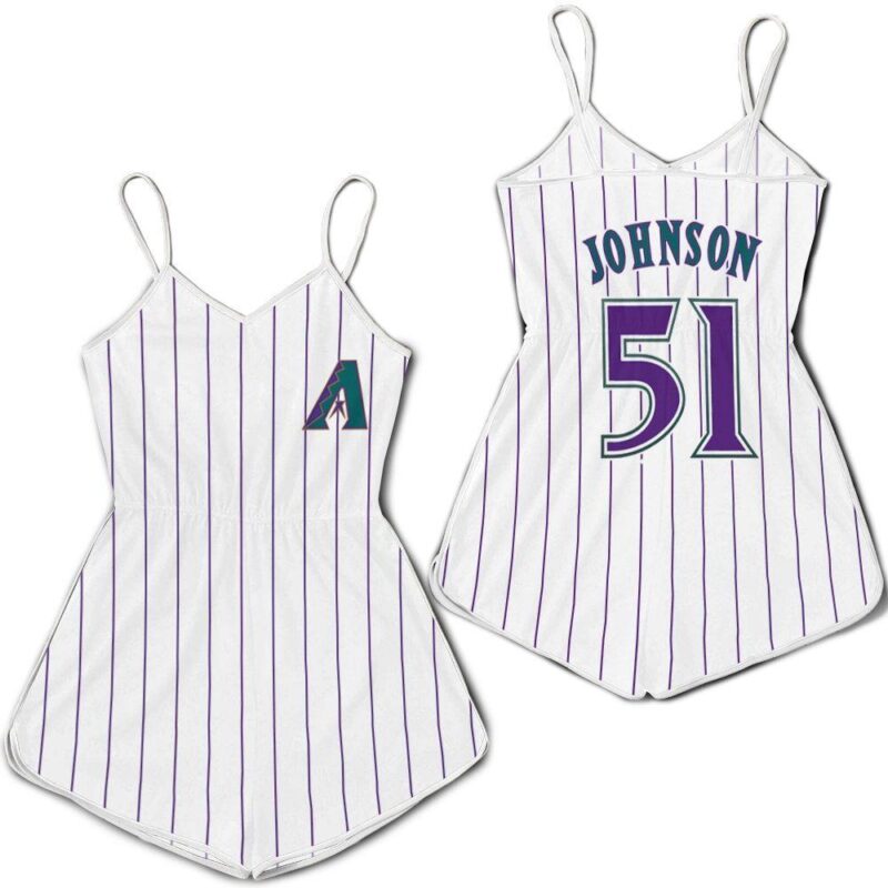 Arizona Diamondbacks Randy Johnson 51 MLB White Purple jersey inspired style Romper RJ02163