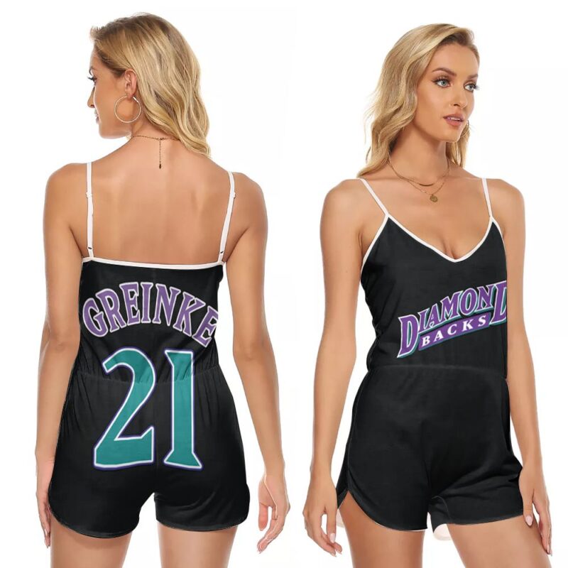 Arizona Diamondbacks Zack Greinke #21 MLB Cooperstown Collection Black 2019 Gift For Diamondbacks Fans V-neck Romper Jumpsuit RJ00429