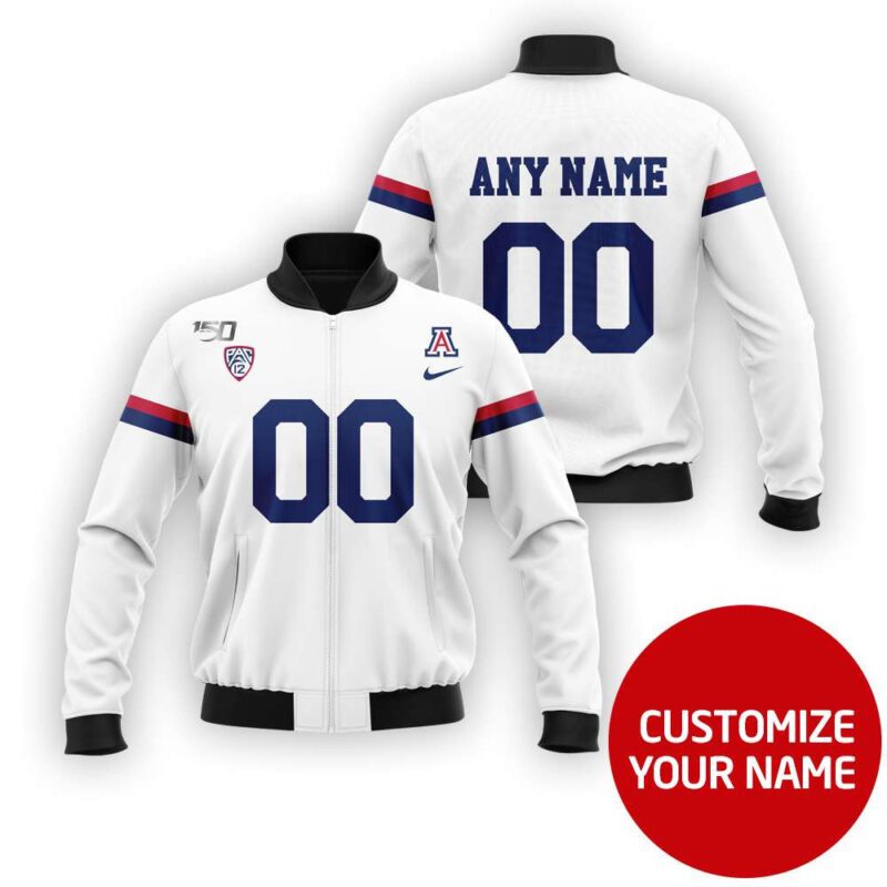 Arizona Wildcats #00 3D Personalized White Jersey Style Gift With Custom Number Name For Wildcats Fans Bomber Jacket BJ03691