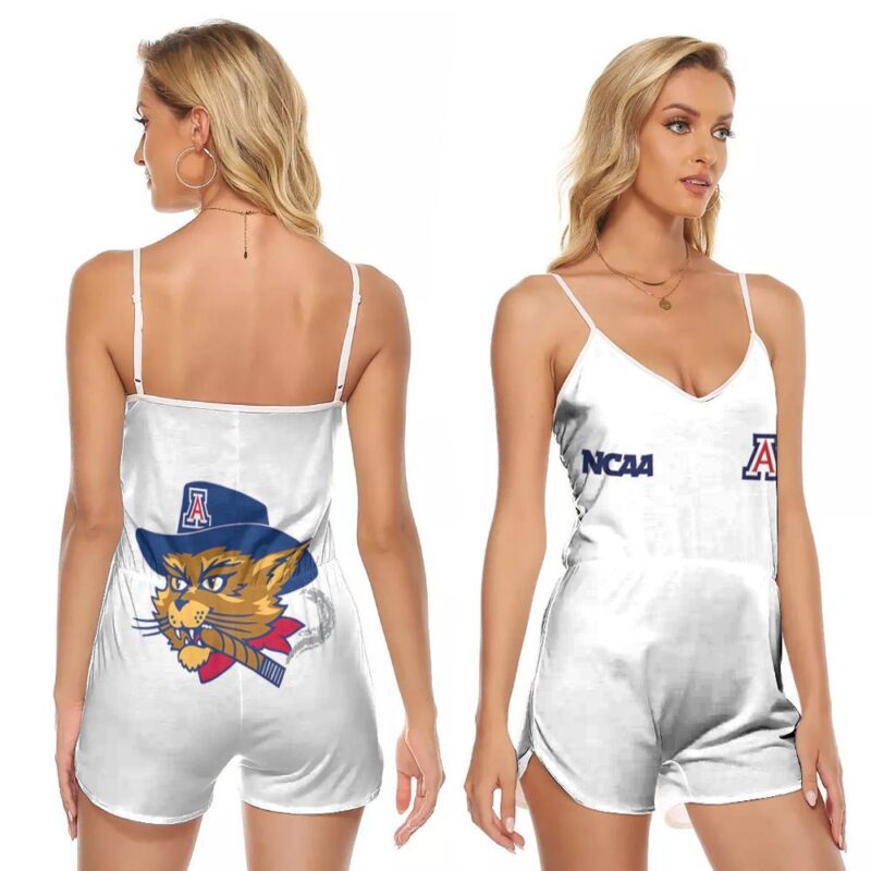 Arizona Wildcats Ncaa Classic White With Mascot Logo Gift For Arizona Wildcats Fans V-neck Romper Jumpsuit RJ01439