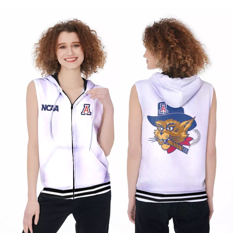 Arizona Wildcats Ncaa Classic White With Mascot Logo Gift For Arizona Wildcats Fans Zip Sleeveless Hoodie ZSH0663