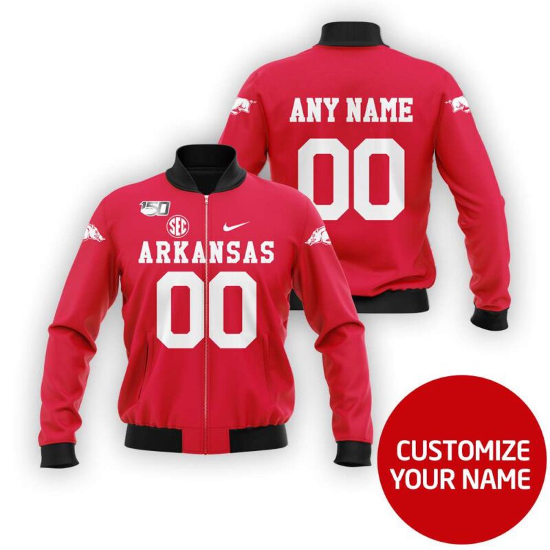 Arkansas Razorbacks #00 3D Personalized Red Jersey Style Gift With Custom Number Name For Razorbacks Fans Bomber Jacket BJ03636