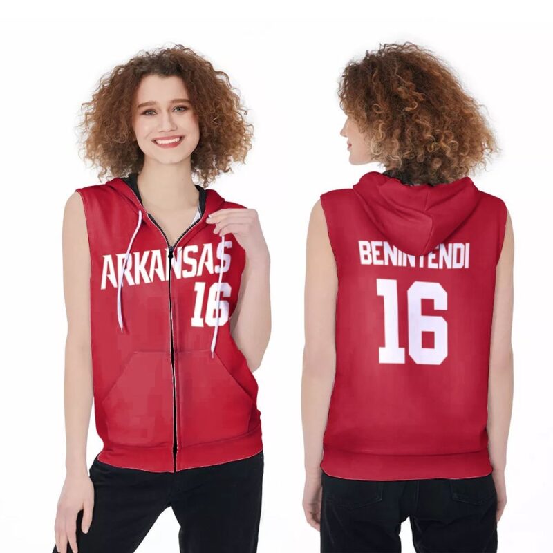 Arkansas Razorbacks Andrew Benintendi #16 MLB Baseball Team Benintendi College Red 3D Gift For Arkansas Fans Zip Sleeveless Hoodie ZSH0340