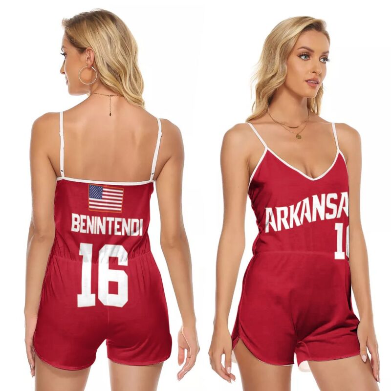 Arkansas Razorbacks Andrew Benintendi #16 MLB Baseball Team Benintendi College Red Gift For Arkansas Fans V-neck Romper Jumpsuit RJ05276