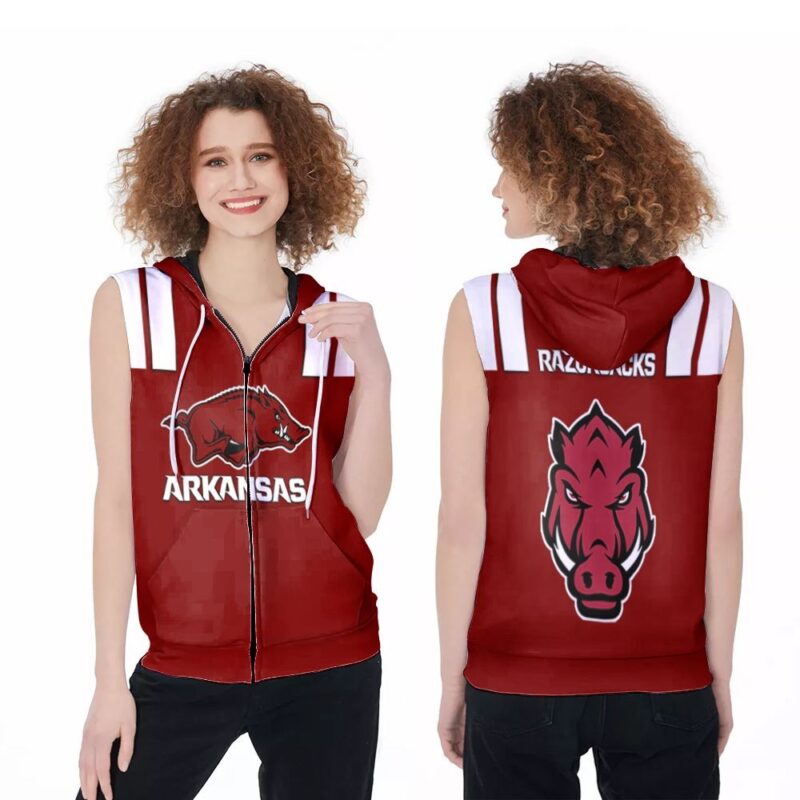 Arkansas Razorbacks Ncaa University Football Basketball Team Logo 3D Designed Allover Gift For Razorbacks Fans Zip Sleeveless Hoodie ZSH0811