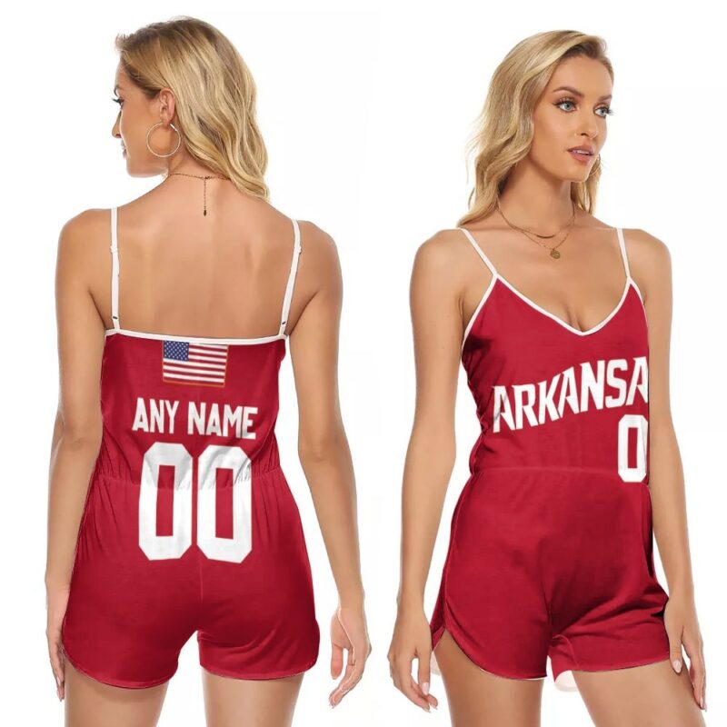 Arkansas Razorbacks Razorbacks College Red Baseball Cutstom Gift For Arkansas Fans V-neck Romper Jumpsuit RJ00418