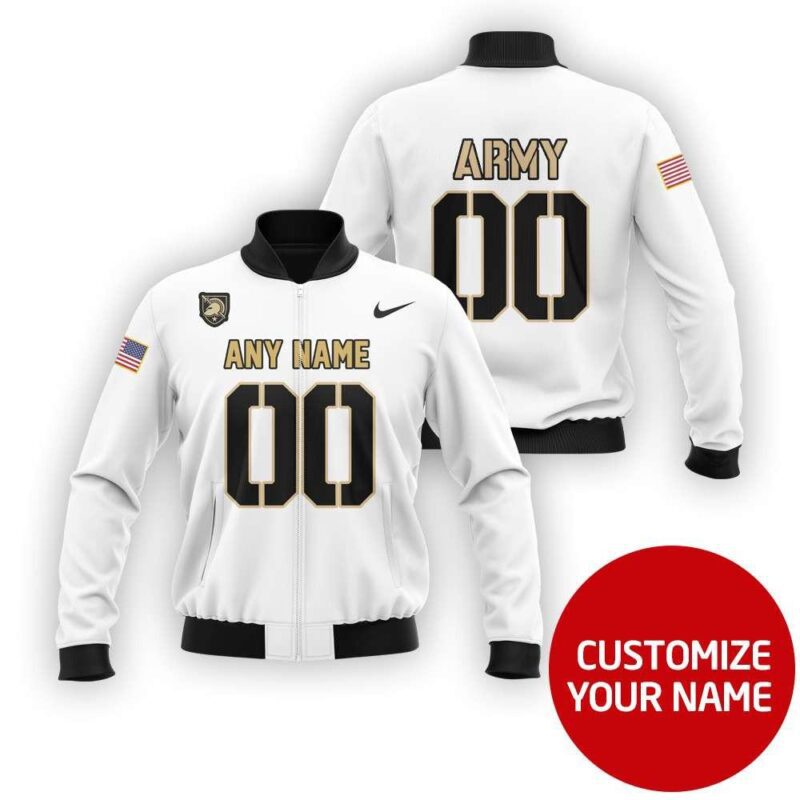 Army Black Knights Ncaa Sport Team Personalized Number Name White Jersey Style Gift For Black Knight Fans Bomber Jacket BJ03608