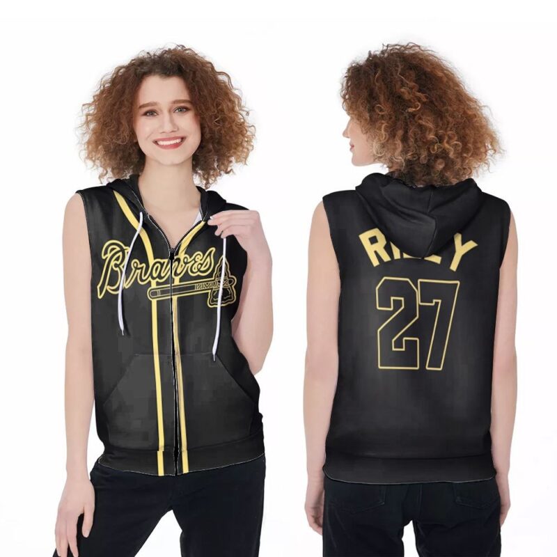 Atlanta Braves Austin Riley #27 Great Player MLB Black 3D Designed Allover Gift For Atlanta Fans Zip Sleeveless Hoodie ZSH0777
