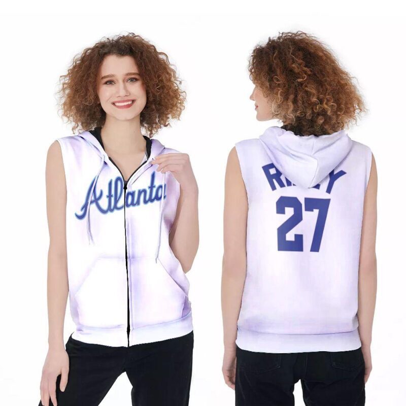 Atlanta Braves Austin Riley #27 MLB Cooperstown Collection Mesh Wordmark 3D Designed Allover Gift For Atlanta Fans Zip Sleeveless Hoodie ZSH0705