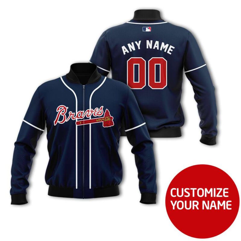 Atlanta Braves Baseball Team Blue Custom Number Name Gift For Braves Fans Bomber Jacket BJ00073