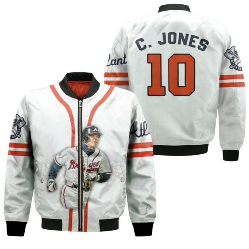 Atlanta Braves Chipper Jones 10 MLB Legendary Captain Baseball Team White Gift For Braves Fans Bomber Jacket BJ00425