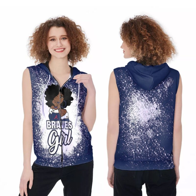 Atlanta Braves Girl African Girl MLB Team Allover Design Gift For Atlanta Braves Fans Zip Sleeveless Hoodie ZSH0257