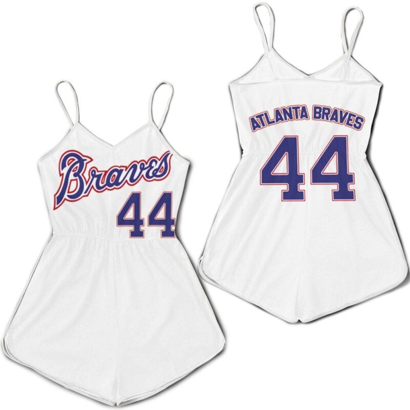 Atlanta Braves Hank Aaron 44 2020 MLB White And Blue Jersey Inspired Style Romper RJ01702
