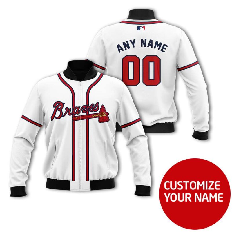 Atlanta Braves Mlb Baseball Team White Custom Number Name Gift For Braves Fans Bomber Jacket BJ00065