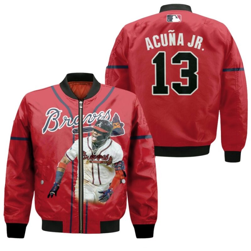 Atlanta Braves Ronald Acuna Jr 13 MLB Team Alternate Player Name Red Jersey Gift For Atlanta Braves Fans Bomber Jacket BJ00103