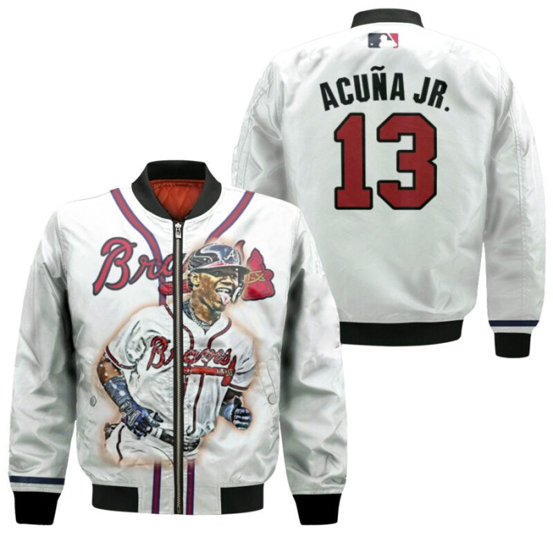 Atlanta Braves Ronald Acuna Jr 13 MLB White Home Gift For Braves Fans Bomber Jacket BJ00405