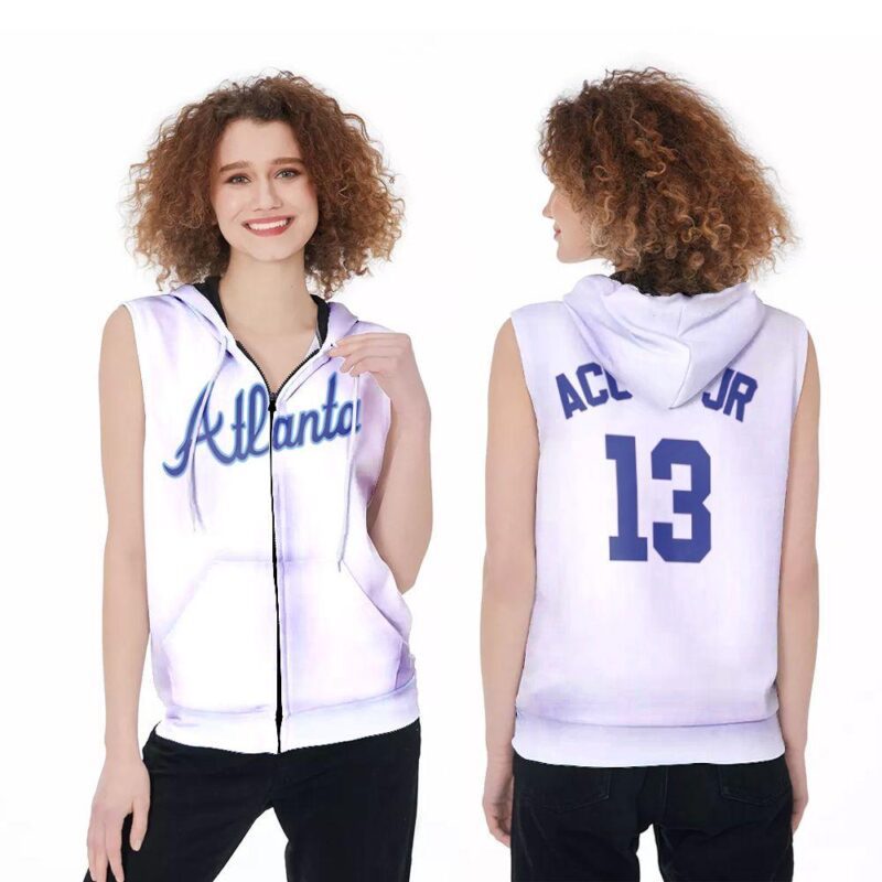 Atlanta Braves Ronald Acu??r #13 MLB Cooperstown Collection Mesh Wordmark 3D Designed Allover Gift For Atlanta Fans Zip Sleeveless Hoodie ZSH0780