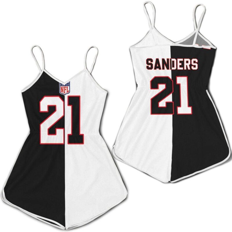 Atlanta Falcons Deion Sanders #21 Great Player NFL American Football Mitchell Ness Retired Split Gift For Atlanta Fans Romper Jumpsuit RJ05415