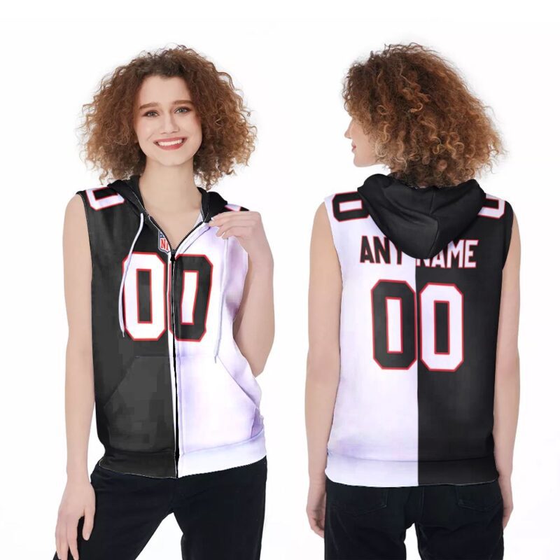 Atlanta Falcons NFL Mitchell Ness Retired Player Split Black White 2019 3D Designed Allover Custom Gift For Atlanta Fans Zip Sleeveless Hoodie ZSH0235