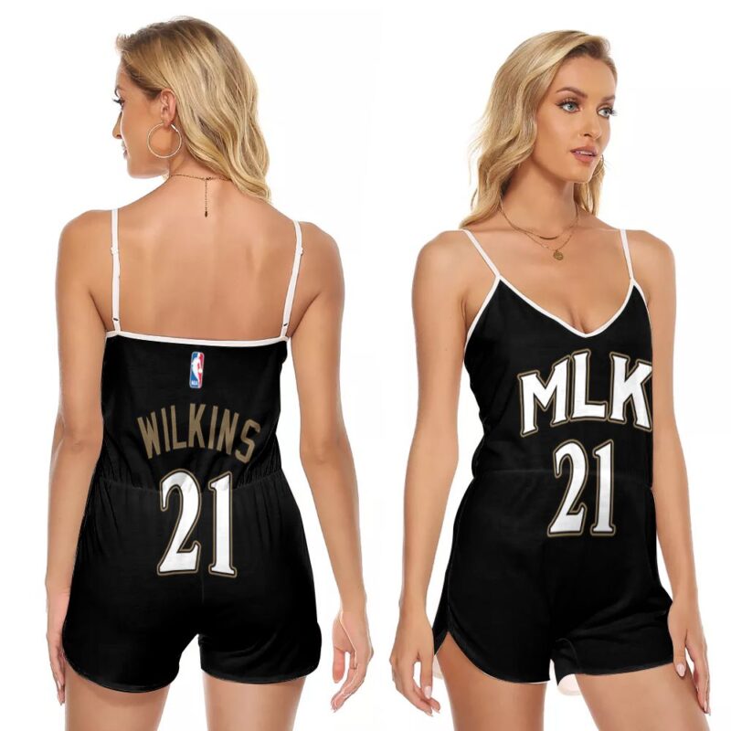 Atlanta Hawks Dominique Wilkins #21 Great Player NBA Basketball Team MLK 2020 Black Gift For Atlanta Fans V-neck Romper Jumpsuit RJ05190