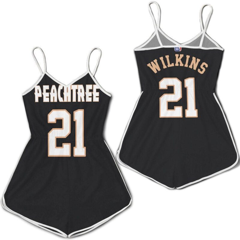 Atlanta Hawks Dominique Wilkins #21 NBA Swingman Black City Edition Gift For Atlanta Fans Romper Jumpsuit RJ05441