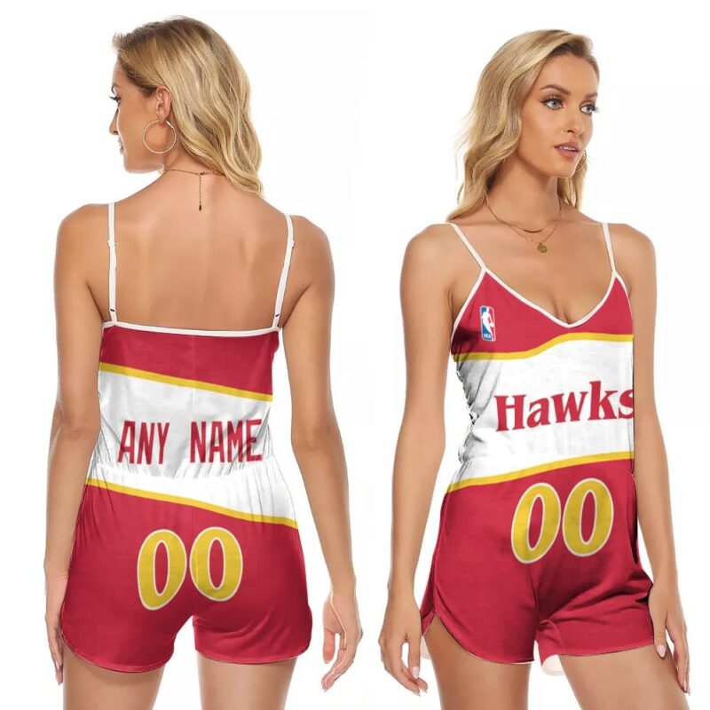 Atlanta Hawks NBA Basketball Team Logo Mitchell Ness 1986 87 Hardwood Classics Swingman Red Custom Gift For Atlanta Fans Romper Jumpsuit RJ00424