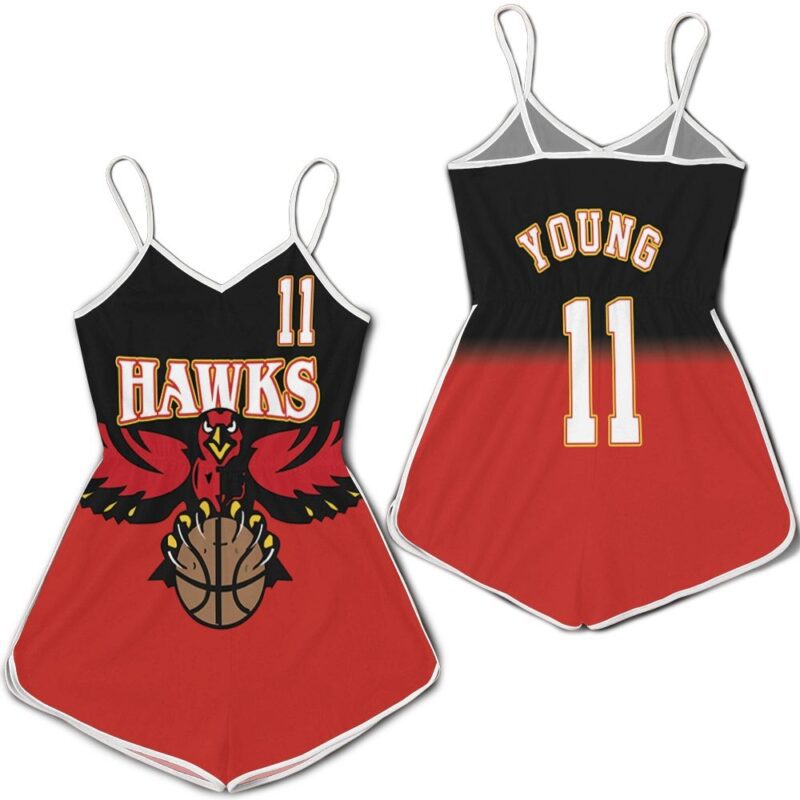 Atlanta Hawks Trae Young 11 Black And Red Jersey Inspired Style Romper RJ04675