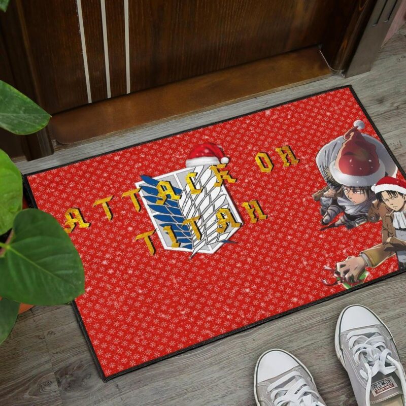 Attack On Titan Anime Door Mat Merry Christmas Levi Ackerman Steal Gifts Door Mat Welcome Mat 3