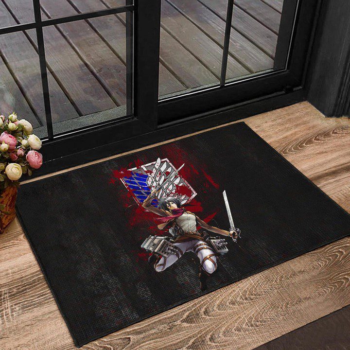 Attack On Titan Anime Door Mat – Mikasa Fighting Bloody Wings Of ...