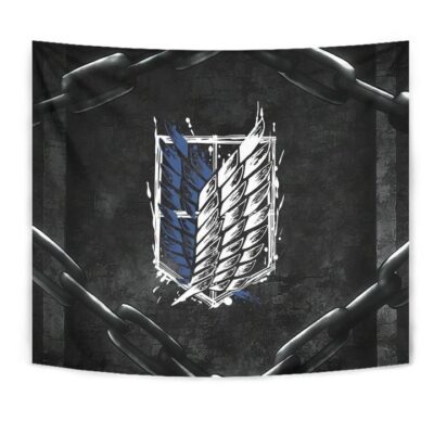 Attack On Titan Anime Tapestry - Wings Of Free Symbol Locked In Black Chains Tapestry Wall Hanging