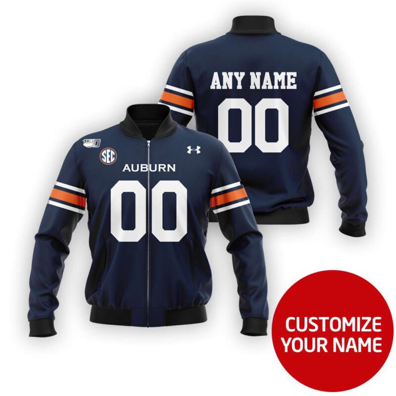 Auburn Tigers #00 Personalized Navy Blue Jersey Style Gift With Custom Number Name For Auburn Fans Bomber Jacket BJ03993