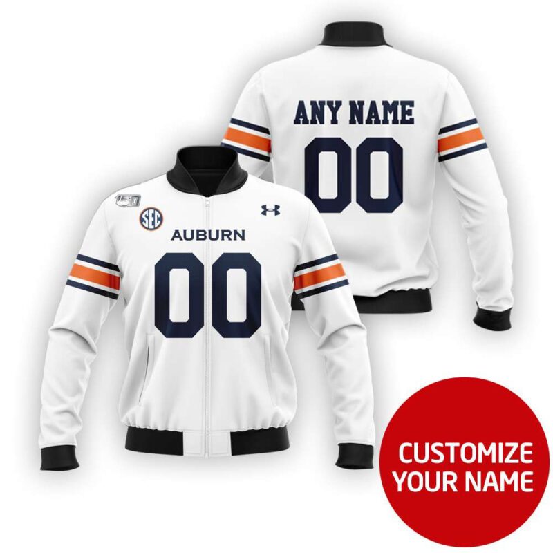 Auburn Tigers #00 Personalized White Jersey Style Gift With Custom Number Name For Tigers Fans Bomber Jacket BJ04065