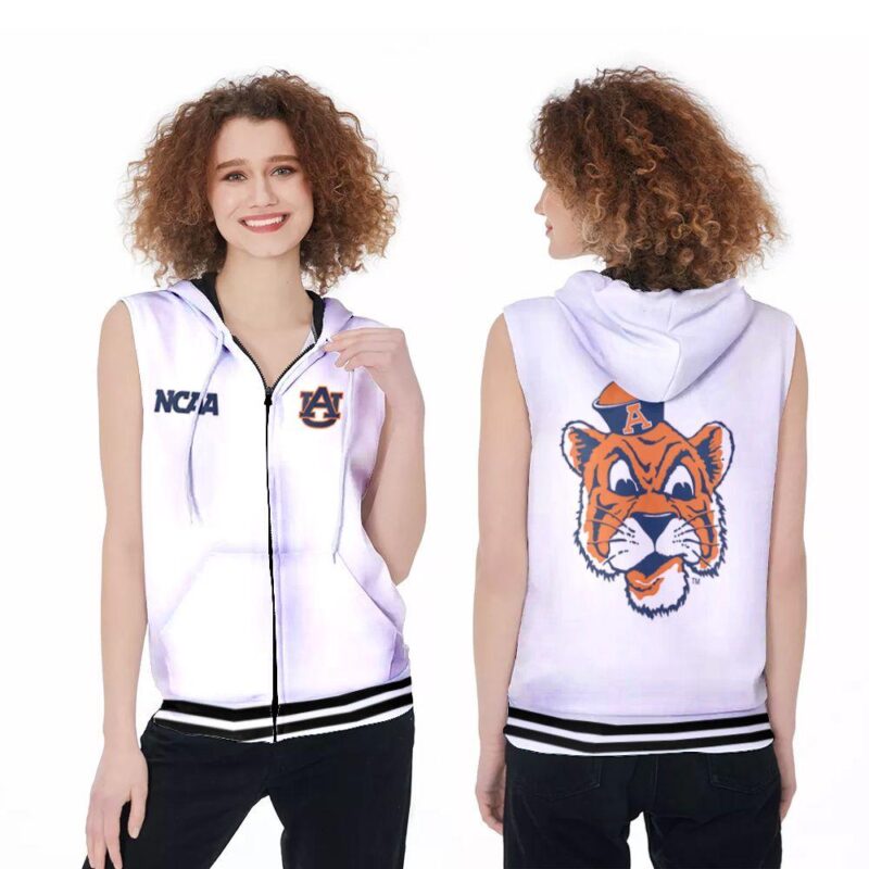 Auburn Tigers Ncaa Classic White With Mascot Logo Gift For Auburn Tigers Fans Zip Sleeveless Hoodie ZSH0679