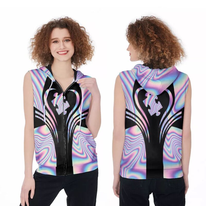 Autism Heart Piece Of Puzzle Games Illusion Allover 3D Designed Gift For Autism Support Autism Prevention Zip Sleeveless Hoodie ZSH1359