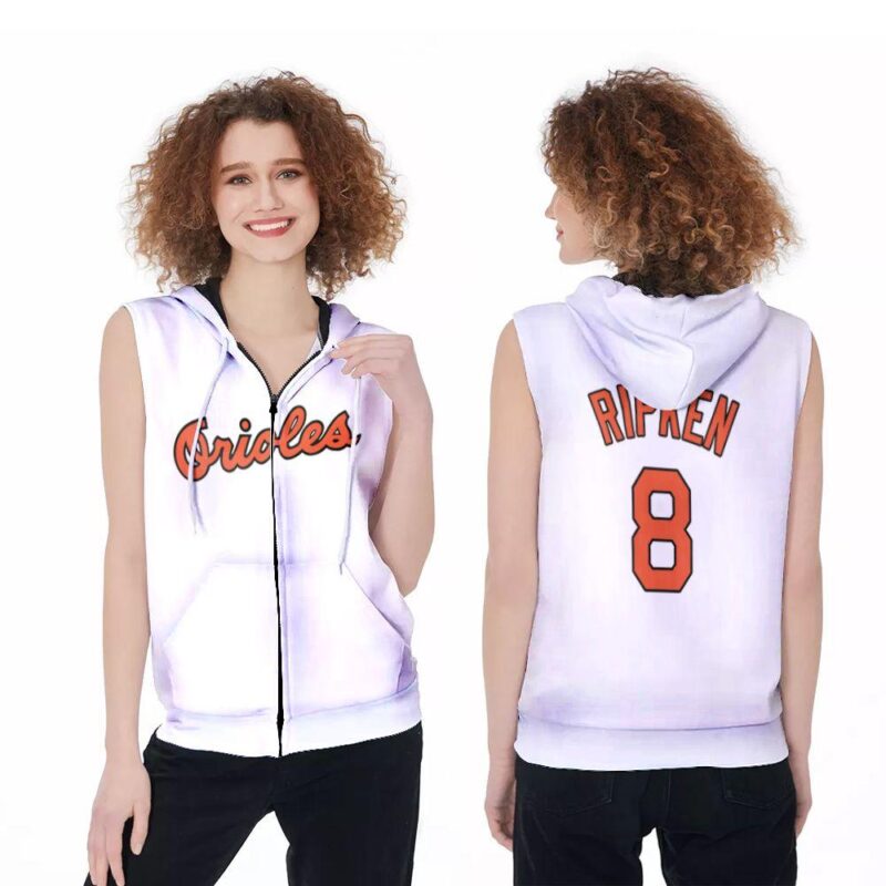 Baltimore Orioles Cal Ripken Jr #8 MLB Mitchell Ness 1985 Cooperstown Collection Mesh White 2019 3D Custom For Fans Zip Sleeveless Hoodie ZSH0367