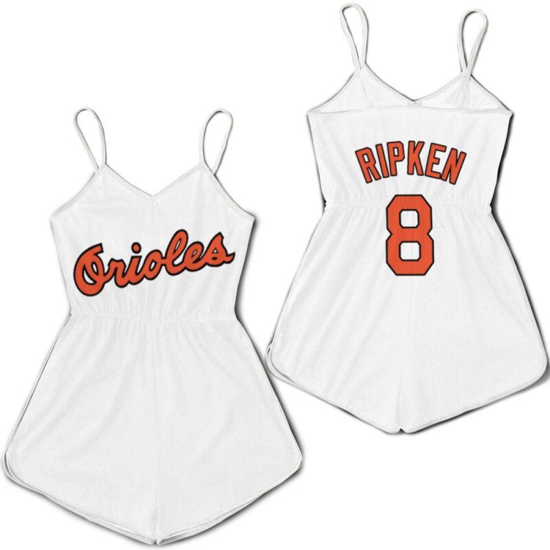 Baltimore Orioles Cal Ripken Jr #8 MLB Mitchell Ness 1985 Cooperstown Collection Mesh White 2019 Custom For Baltimore Fans Romper Jumpsuit RJ05463