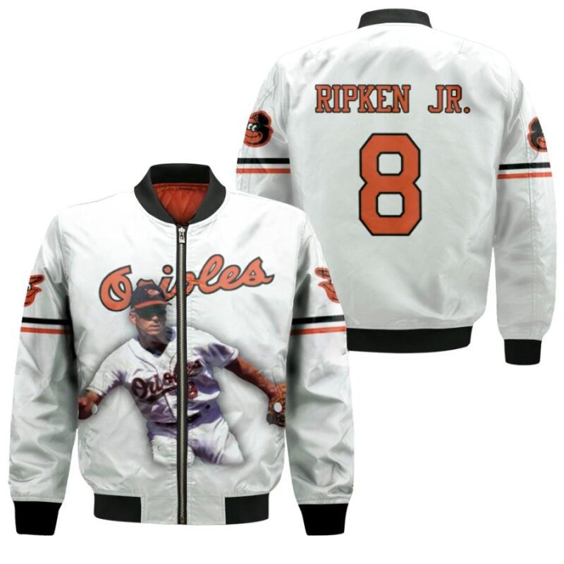 Baltimore Orioles Cal Ripken Jr. 8 MLB Great Player White Gift For Orioles Fans Bomber Jacket BJ00433