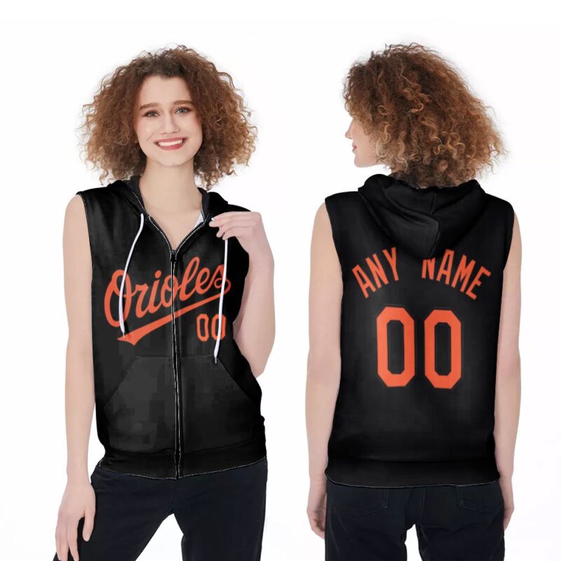 Baltimore Orioles MLB Baseball Team 2020 Black Vintage 3D Designed Allover Custom Gift For Baltimore Fans Zip Sleeveless Hoodie ZSH0404