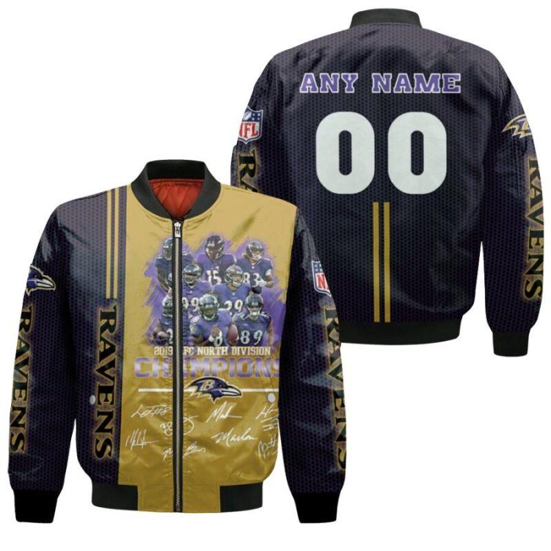 Baltimore Ravens 2019 AFC North Division Champions Great Team Gift With Custom Name Number For Ravens Fans Bomber Jacket BJ00964