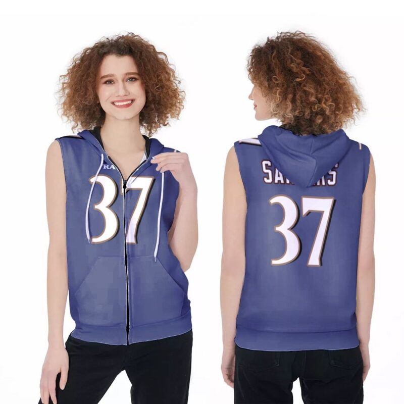 Baltimore Ravens Deion Sanders #37 NFL American Football Team Logo Purple 2019 3D Designed Allover Gift For Ravens Fans Zip Sleeveless Hoodie ZSH0217