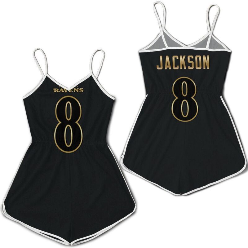 Baltimore Ravens Lamar Jackson #8 NFL Great Player Black Golden Edition Vapor Gift For Baltimore Fans Romper Jumpsuit RJ05401