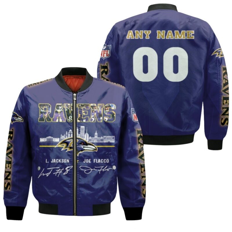 Baltimore Ravens Lamar Jackson Joe Flacco Legendary Captain Signature Gift With Custom Name Number For Ravens Fans Bomber Jacket BJ00943