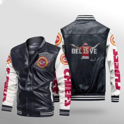 Believe Patrick Mahomes 15 Signature Kansas City Chiefs NFL Gift For Chiefs Fans Leather Bomber Jacket LBJ0087