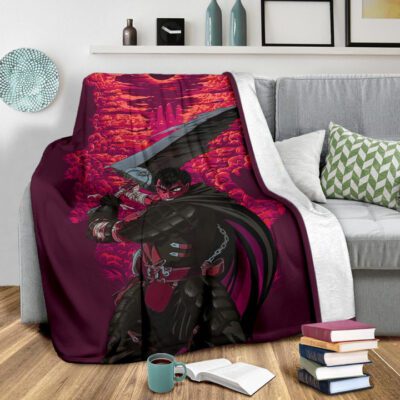 Berserk Anime Fleece Blanket Guts Sword Dark Black Sun Red Cloud Fleece Blanket 2