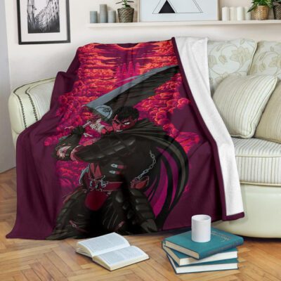 Berserk Anime Fleece Blanket - Guts Sword Dark Black Sun Red Cloud Fleece Blanket